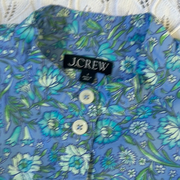 J. Crew Green Button Down Blouse with Mandarin Collar - Picture 2 of 4